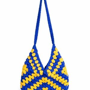 Blue and Yellow Handmade Crochet Women Bag
